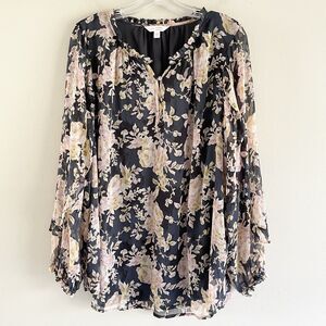 LC Lauren Conrad Peasant Top Plus Size XXL Sheer Floral Long Puff Sleeves Pink